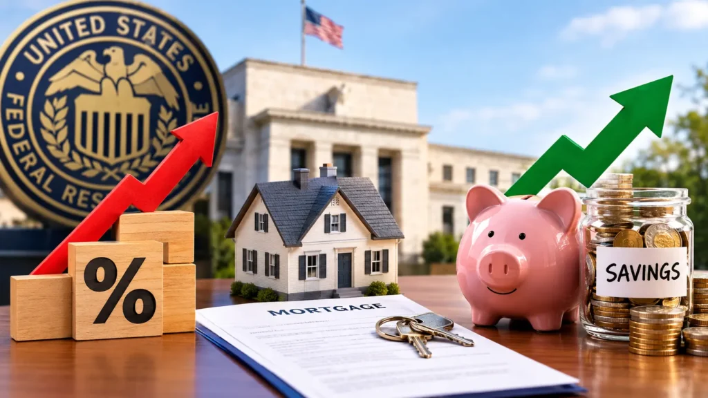 Federal Reserve building representing Fed Interest Rates impact on mortgages and savings