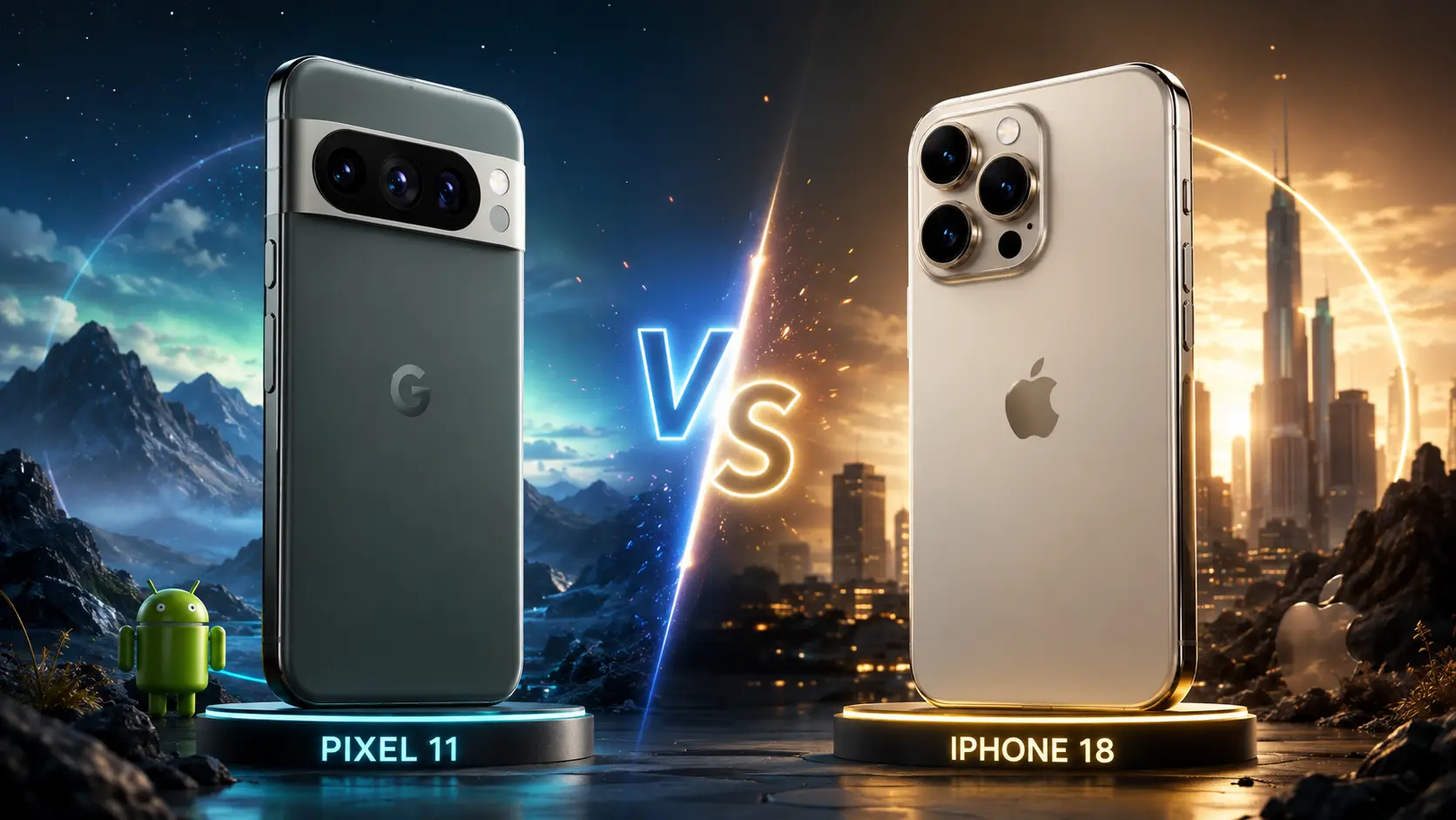 Pixel 11 vs iPhone 18 flagship smartphone comparison image