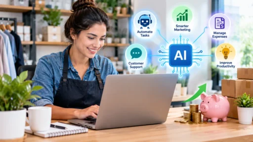 How Can Small Businesses Use AI to Save Money concept illustration