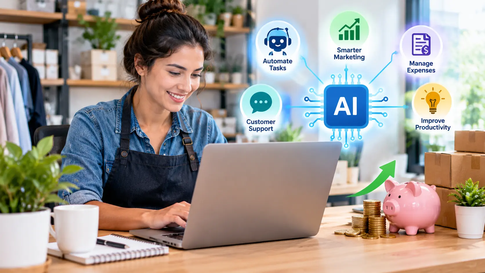 How Can Small Businesses Use AI to Save Money concept illustration