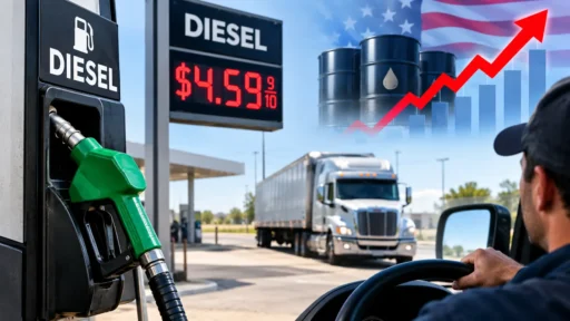 US Diesel Prices rising graph and fuel pump icon